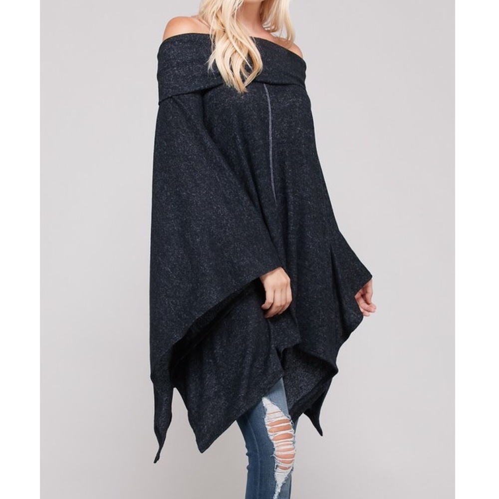 Off the Shoulder Poncho Sweater - Picture 3 of 5